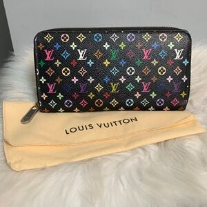 2014 authentic Louis Vuitton Murakami multicolore zippy wallet in black&dustbag